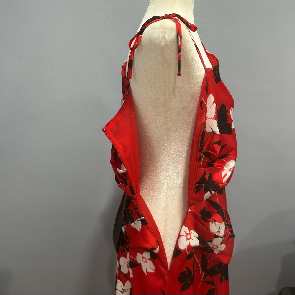 BCBG MAXAZRIA floral dress midi red/black NEW womens medium fancy wedding romant - Picture 12 of 16